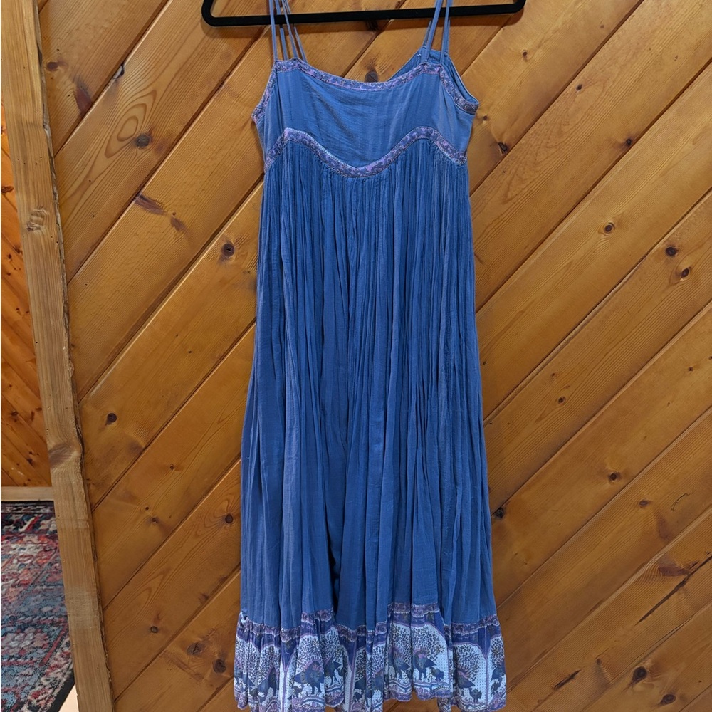 Spell and The Gypsy Collective Blue Maxi Dress with Peacock Patterned Hem